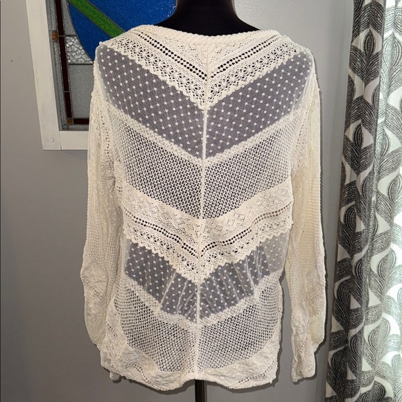 Sundance Lace for Days Lace Crochet Ivory Boho Long Sleeve Top SZ Large - Picture 5 of 7